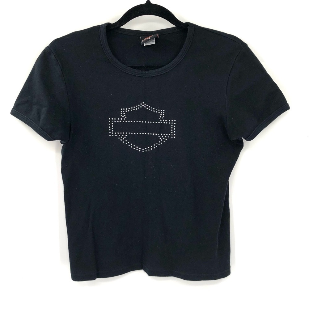 HARLEY DAVIDSON Black Top XL 100% Cotton Baby Tee Studded Bedazzled HD Iowa Top